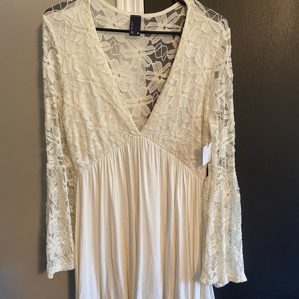 White deep neck dress
